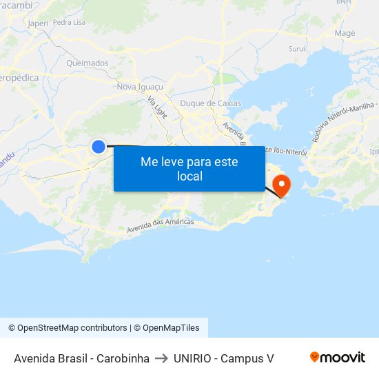 Avenida Brasil - Carobinha to UNIRIO - Campus V map