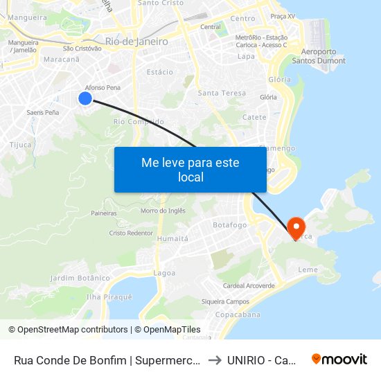 Rua Conde De Bonfim, 22 to UNIRIO - Campus V map