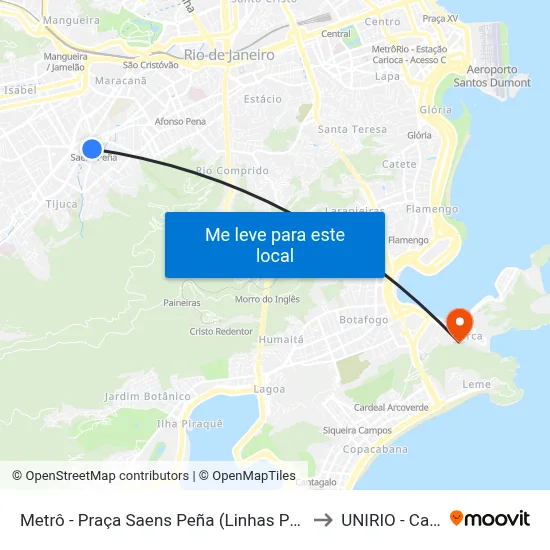 Metrô - Praça Saens Peña (Linhas Para Haddock Lobo) to UNIRIO - Campus V map