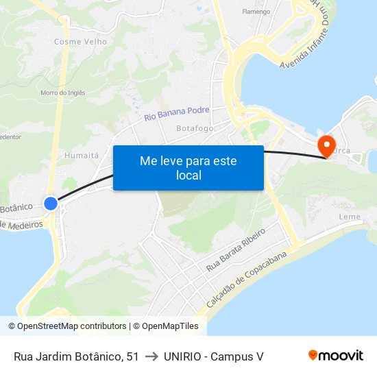 Rua Jardim Botânico, 51 to UNIRIO - Campus V map