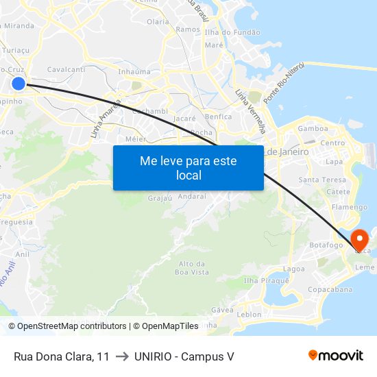 Rua Dona Clara, 11 to UNIRIO - Campus V map