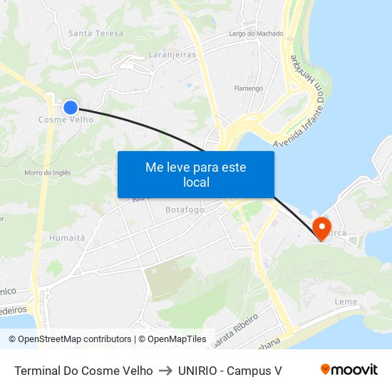 Terminal Do Cosme Velho to UNIRIO - Campus V map