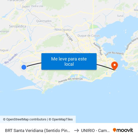 BRT Santa Veridiana (Sentido Pingo D'Água) to UNIRIO - Campus V map