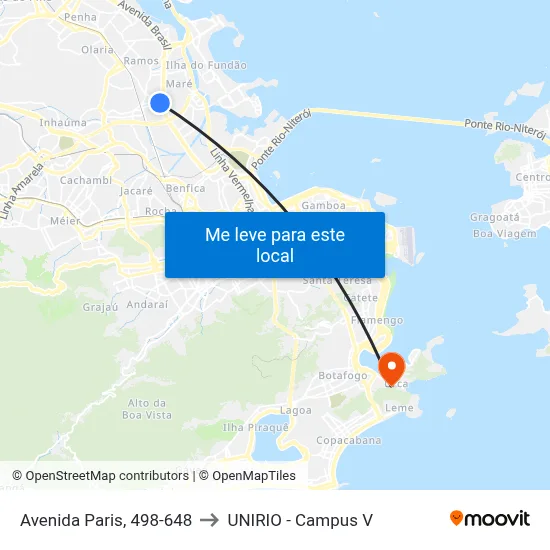 Avenida Paris, 498-648 to UNIRIO - Campus V map
