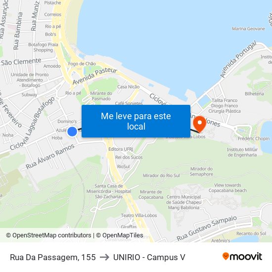 Rua Da Passagem, 155 to UNIRIO - Campus V map