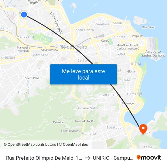 Rua Prefeito Olímpio De Melo, 1615 to UNIRIO - Campus V map