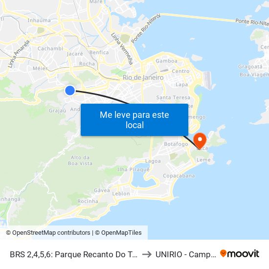 BRS 2,4,5,6: Parque Recanto Do Trovador to UNIRIO - Campus V map