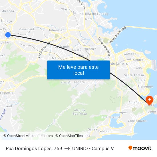 Rua Domingos Lopes, 759 to UNIRIO - Campus V map