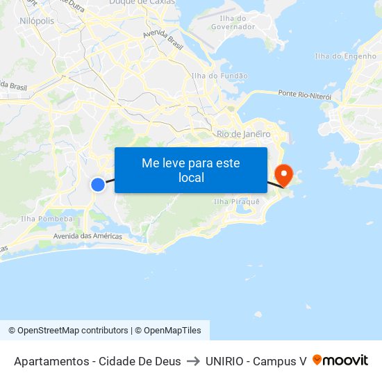 Apartamentos - Cidade De Deus to UNIRIO - Campus V map