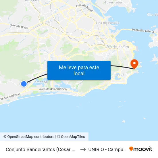 Conjunto Bandeirantes (Cesar Maia) to UNIRIO - Campus V map