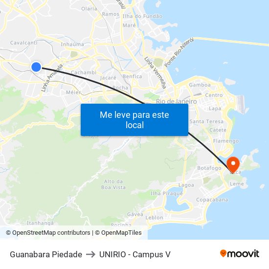 Guanabara Piedade to UNIRIO - Campus V map