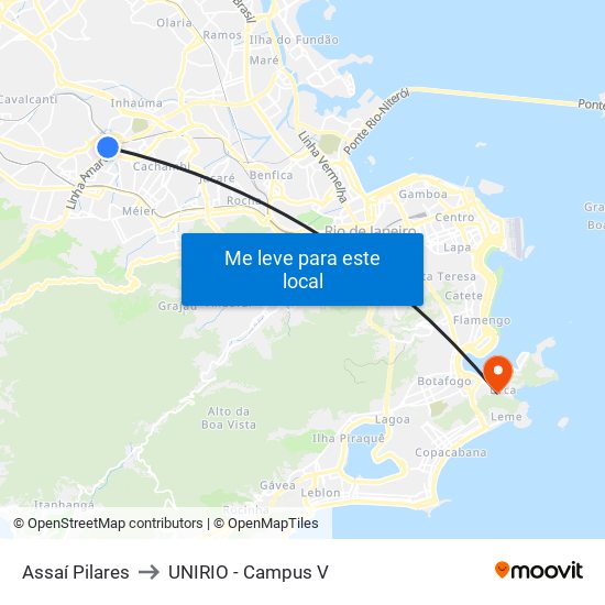 Assaí Pilares to UNIRIO - Campus V map