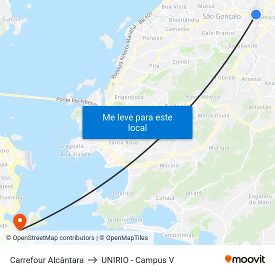 Carrefour Alcântara to UNIRIO - Campus V map