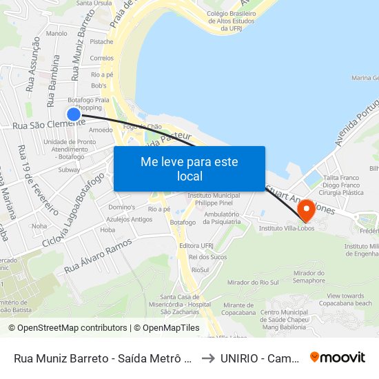 Rua Muniz Barreto - Saída Metrô Botafogo to UNIRIO - Campus V map