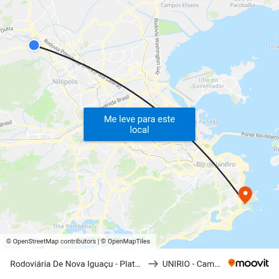 Rodoviária De Nova Iguaçu - Plataforma A to UNIRIO - Campus V map