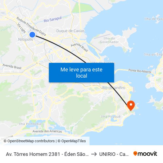 Av. Tôrres Homem 2381 - Éden São João De Meriti to UNIRIO - Campus V map