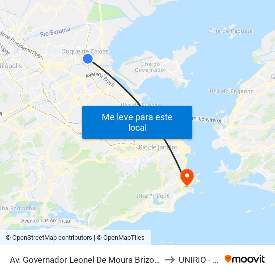 Av. Governador Leonel De Moura Brizola 189 - Centro Duque De Caxias to UNIRIO - Campus V map