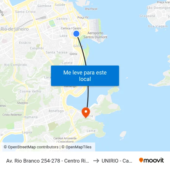 Av. Rio Branco 254-278 - Centro Rio De Janeiro to UNIRIO - Campus V map