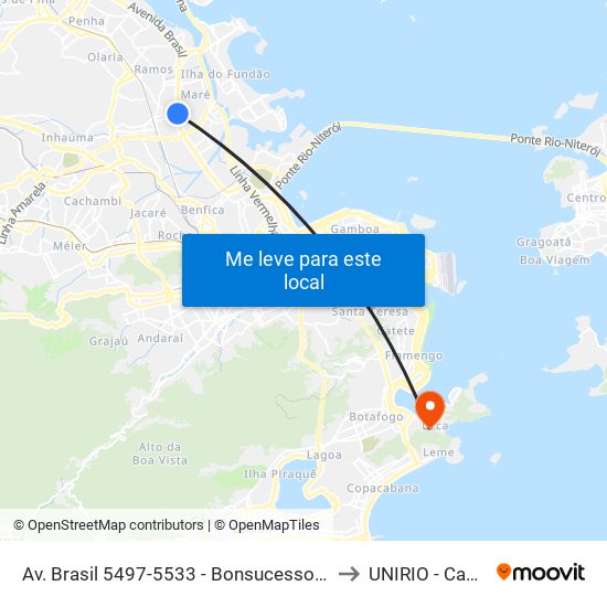 Av. Brasil 5497-5533 - Bonsucesso Rio De Janeiro to UNIRIO - Campus V map