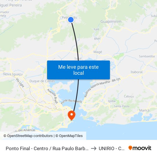 Ponto Final - Centro / Rua Paulo Barbosa (Linhas Petro Ita) to UNIRIO - Campus V map