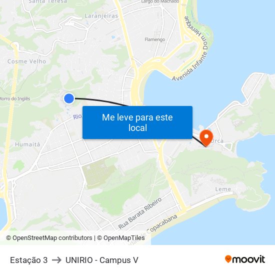 Estação 3 to UNIRIO - Campus V map