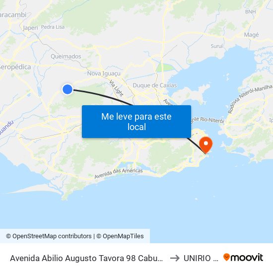 Avenida Abilio Augusto Tavora 98 Cabuçu Nova Iguaçu - Rio De Janeiro 26359 Brasil to UNIRIO - Campus V map