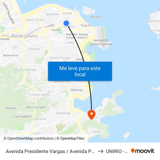 Avenida Presidente Vargas / Avenida Passos - Pista Lateral (Intermunicipais) to UNIRIO - Campus V map