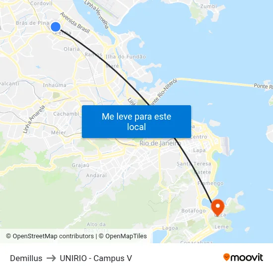 Demillus to UNIRIO - Campus V map