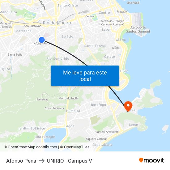 Afonso Pena to UNIRIO - Campus V map
