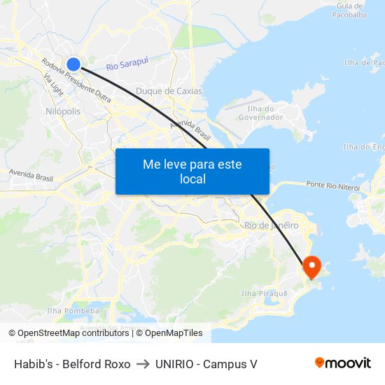 Habib's - Belford Roxo to UNIRIO - Campus V map