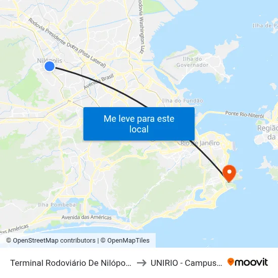 Terminal Rodoviário De Nilópolis to UNIRIO - Campus V map