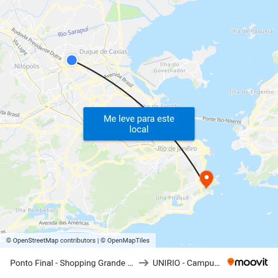 Ponto Final - Shopping Grande Rio to UNIRIO - Campus V map