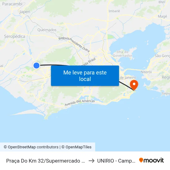 Praça Do Km 32/Supermercado Unidos to UNIRIO - Campus V map