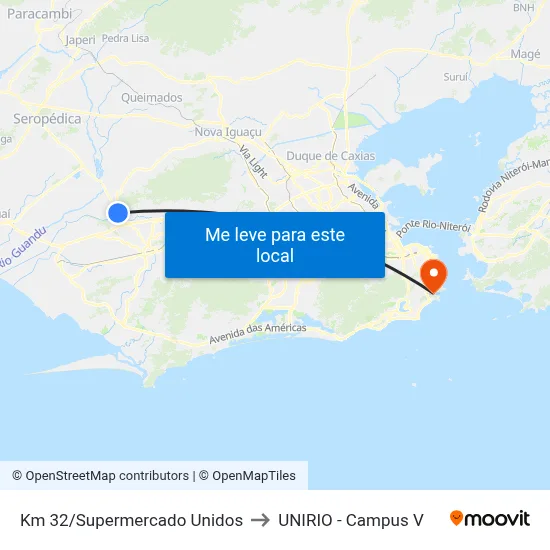 Km 32/Supermercado Unidos to UNIRIO - Campus V map