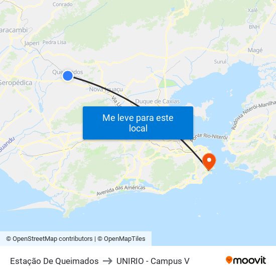 Estação De Queimados to UNIRIO - Campus V map