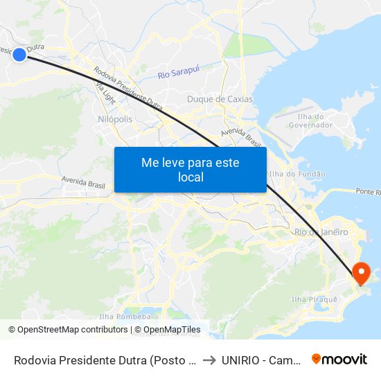 Rodovia Presidente Dutra (Posto Tio Luiz) to UNIRIO - Campus V map