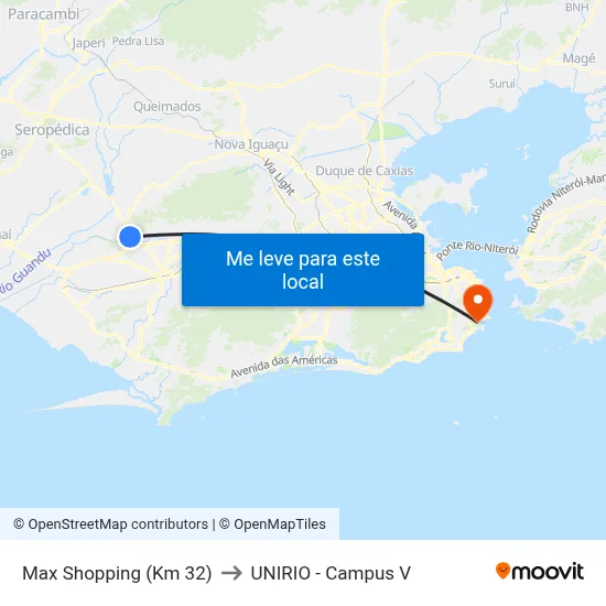 Max Shopping (Km 32) to UNIRIO - Campus V map