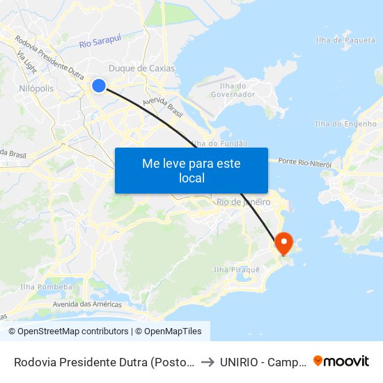 Rodovia Presidente Dutra (Posto Galop) to UNIRIO - Campus V map