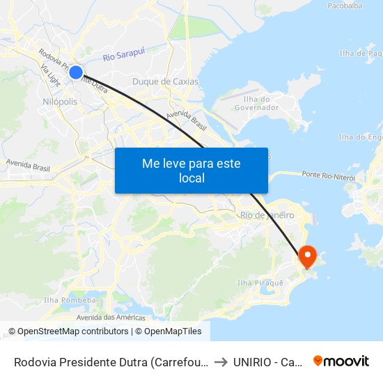 Rodovia Presidente Dutra (Carrefour Belford Roxo) to UNIRIO - Campus V map