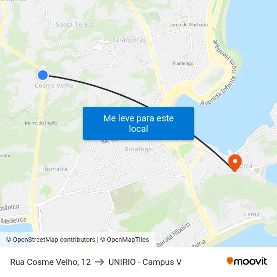 Rua Cosme Velho, 12 to UNIRIO - Campus V map