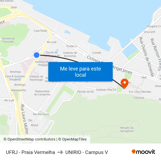 UFRJ - Praia Vermelha to UNIRIO - Campus V map