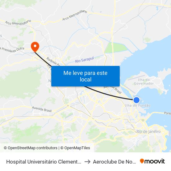 Hospital Universitário Clementino Fraga Filho to Aeroclube De Nova Iguaçu map