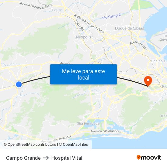 Campo Grande to Hospital Vital map