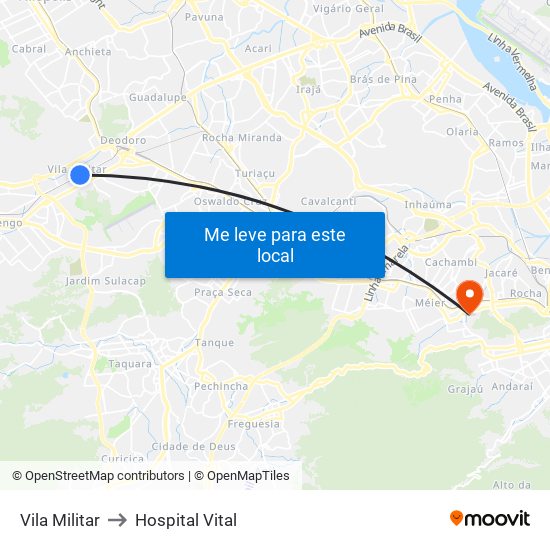 Vila Militar to Hospital Vital map