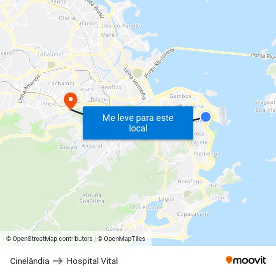 Cinelândia to Hospital Vital map