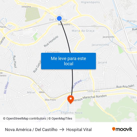 Nova América / Del Castilho to Hospital Vital map