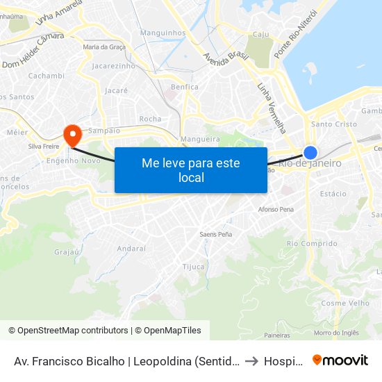 Av. Francisco Bicalho | Leopoldina (Sentido São Cristóvão / Rodoviária) to Hospital Vital map