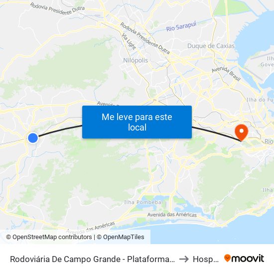 Rodoviária De Campo Grande - Plataforma D (Campo Grande E Jabour - Executivo) to Hospital Vital map