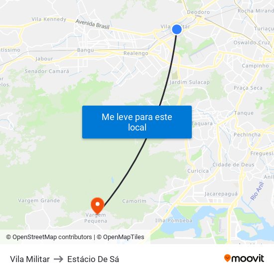 Vila Militar to Estácio De Sá map