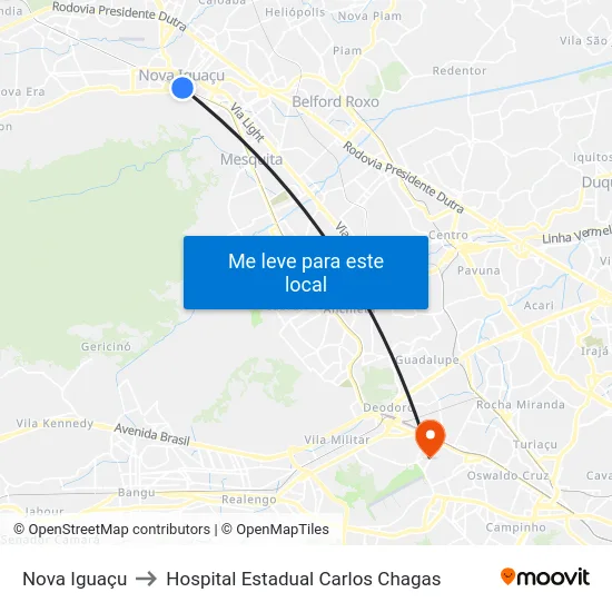 Nova Iguaçu to Hospital Estadual Carlos Chagas map